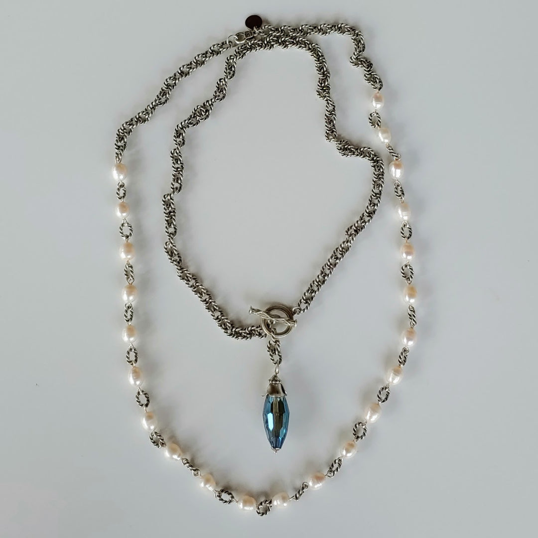 Long Pearl & Rope Link Necklace, Beauty In Stone Jewelry at $189