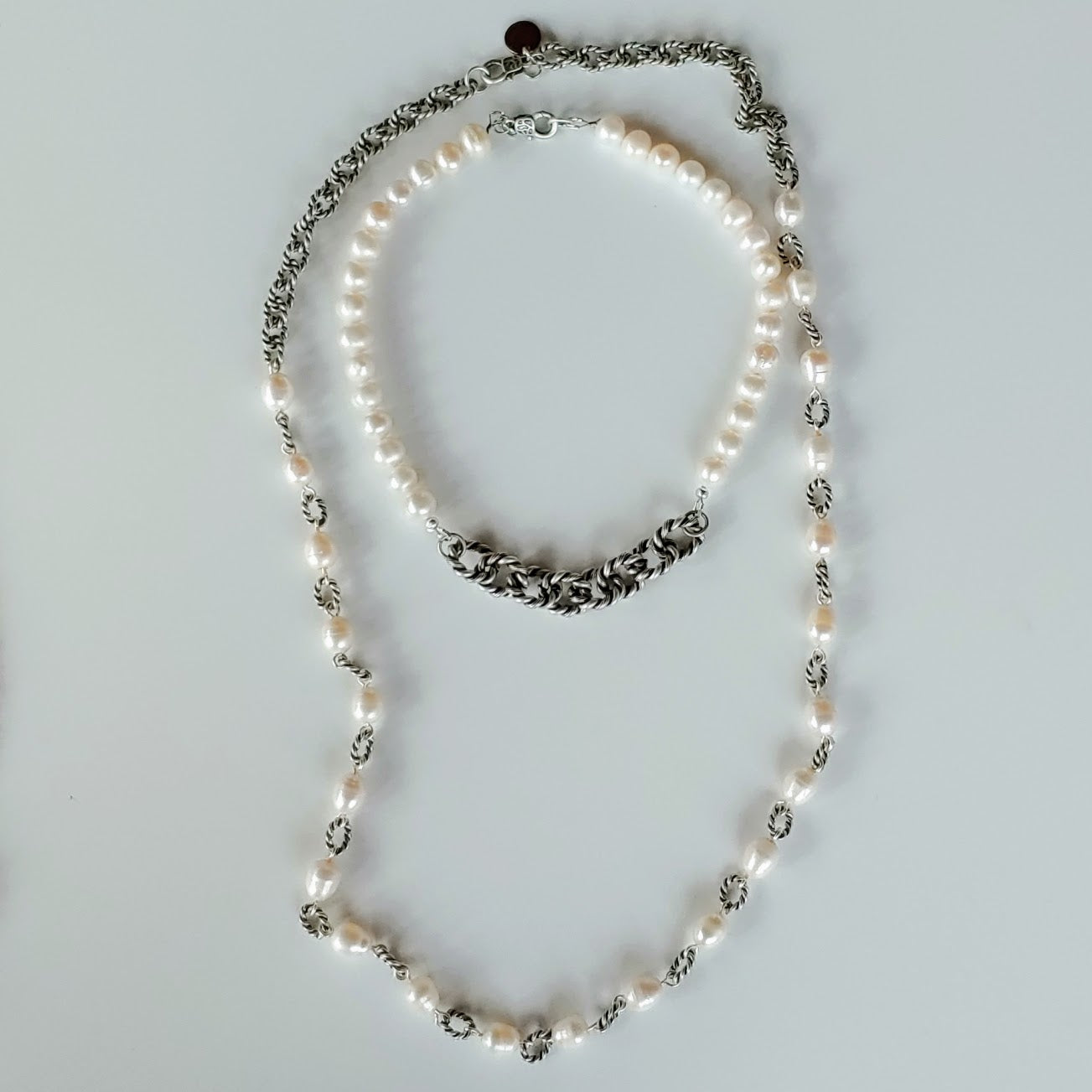 Long Pearl & Rope Link Necklace