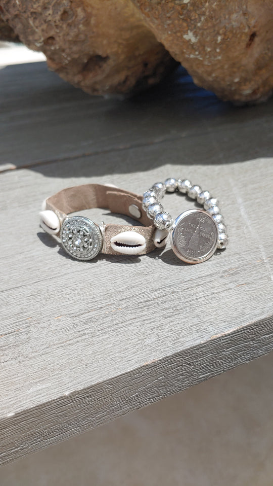 Coin Bracelet Silver Beaded, Beauty In Stone Jewelry at $40