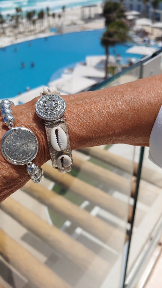 Coin Bracelet Silver Beaded, Beauty In Stone Jewelry at $40