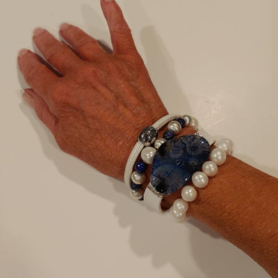 Blue, Silver, White Bracelet Stack Set, Beauty In Stone Jewelry at $190