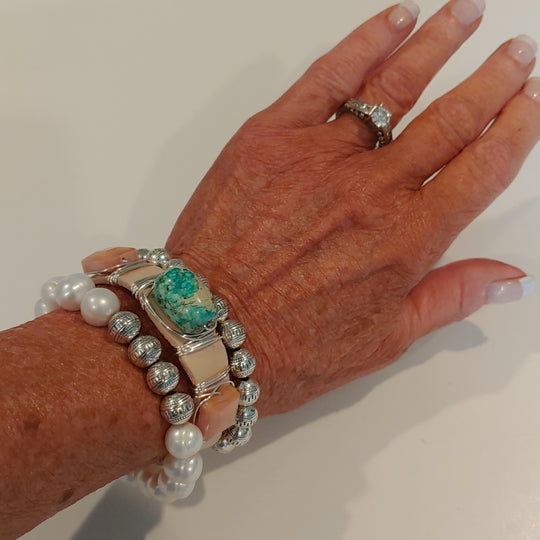 Turquoise & Blush Bracelet Stack Set, Beauty In Stone Jewelry at $150