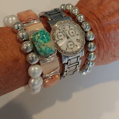 Blush, Aqua, Silver Bracelet Stack Set, Beauty In Stone Jewelry at $160