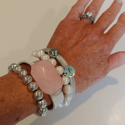 Pink, Silver, White Bracelet Stack Set, Beauty In Stone Jewelry at $160
