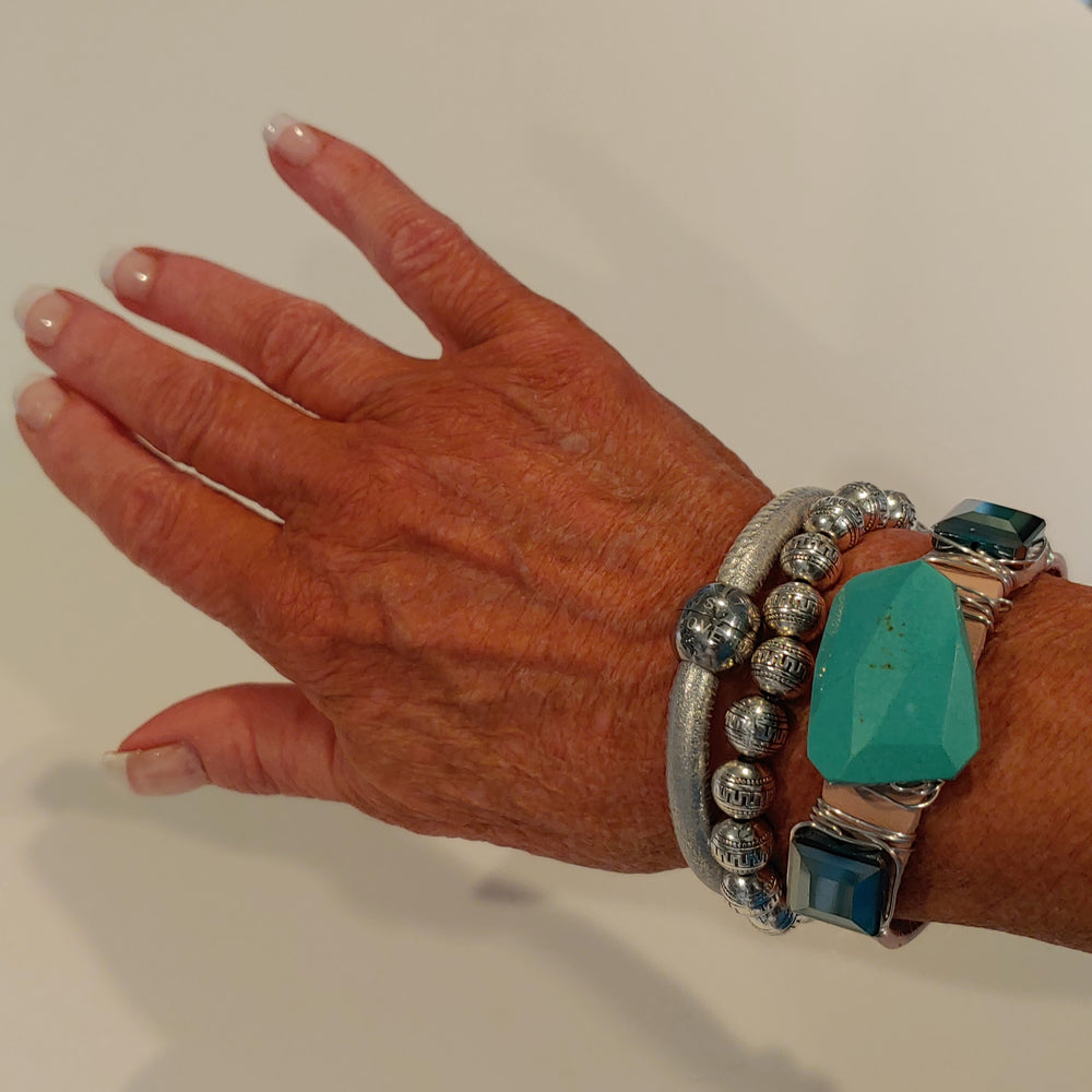 Turquoise & Silver Bracelet Stack Set, Beauty In Stone Jewelry at $150