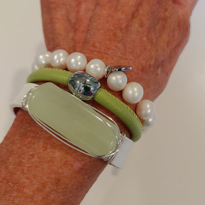 Green & Pearl Bracelet Stack Set, Beauty In Stone Jewelry at $130