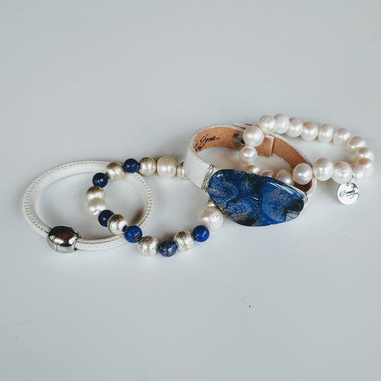 Blue, Silver, White Bracelet Stack Set, Beauty In Stone Jewelry at $190