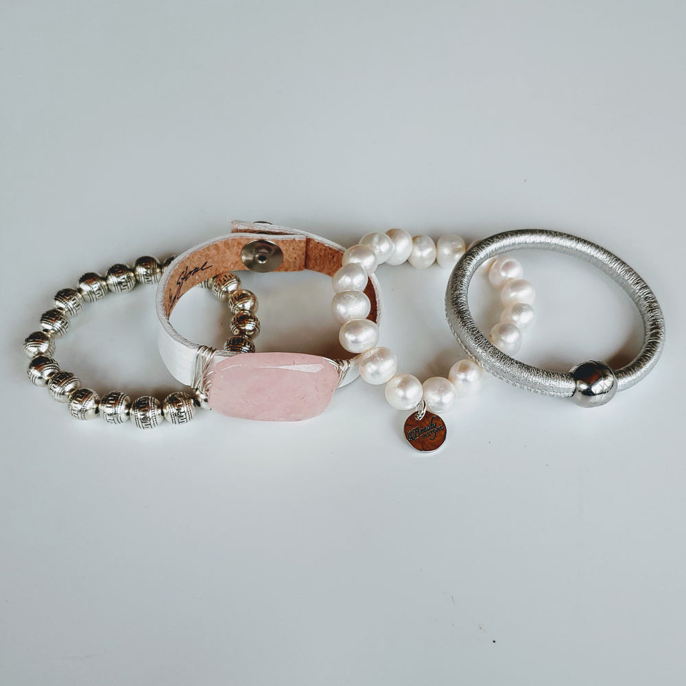 Pink, Silver, White Bracelet Stack Set, Beauty In Stone Jewelry at $160