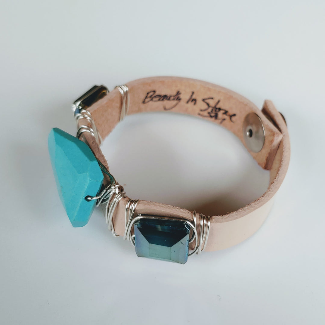 Turquoise & Silver Bracelet Stack Set, Beauty In Stone Jewelry at $150