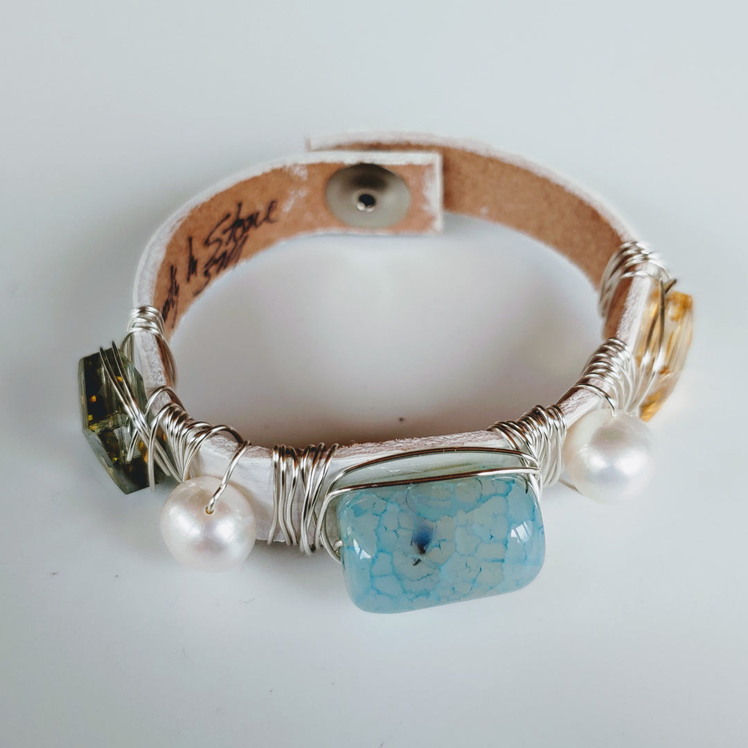 Pink, Aqua, Silver Bracelet Stack Set, Beauty In Stone Jewelry at $90