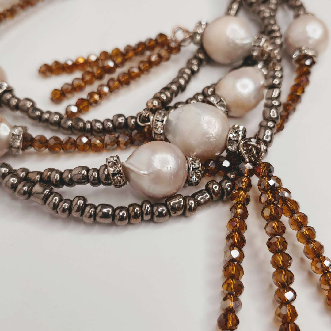 "DAZZLE" Glass Beaded Tassel Lariat Necklace, Beauty In Stone Jewelry at $199