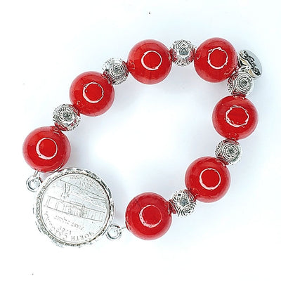 Coin Bracelet Big Red Beads, Beauty In Stone Jewelry at $42