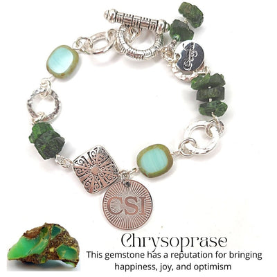 Gemstone Bracelet Green Chrysoprase or Choice With CSI Charm, Beauty In Stone Jewelry at $65