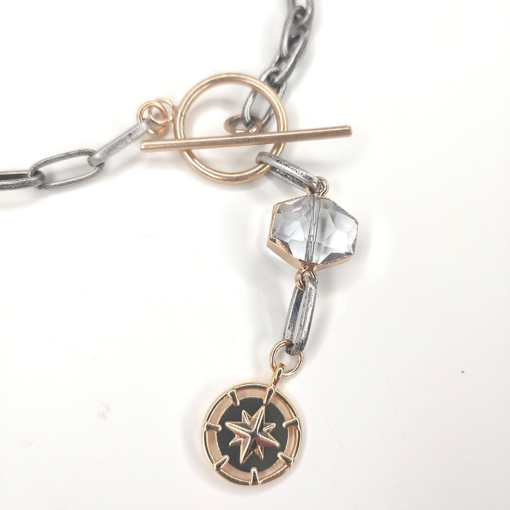 Compass & Crystal Mixed Metal Necklace, Beauty In Stone Jewelry at $78