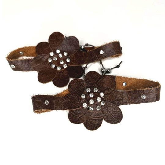 Studded Leather Boot Straps With Vintage Flower