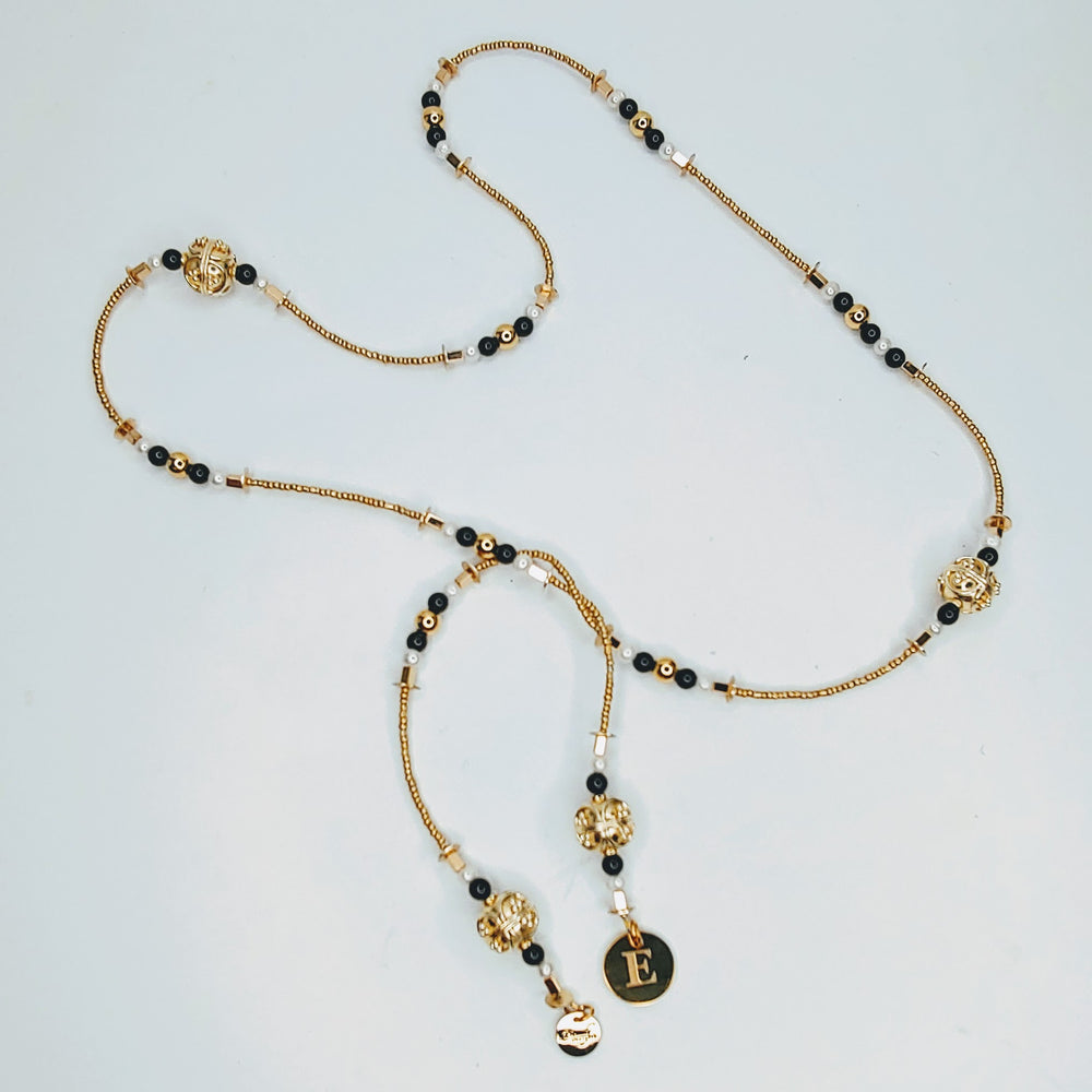 Decorative Bead And Pearl Lariat Necklace BLACK, Beauty In Stone Jewelry at $189