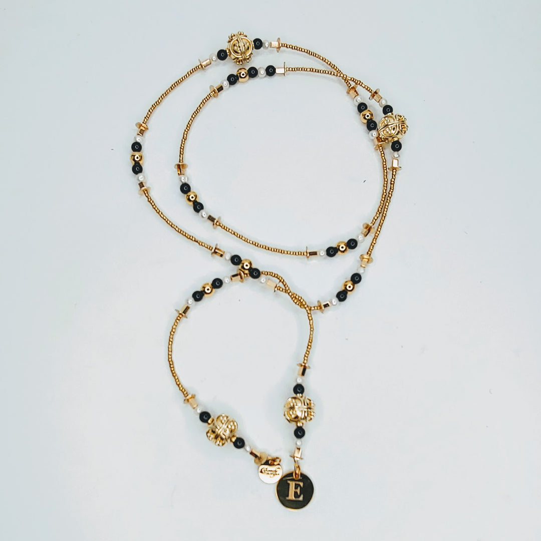 Decorative Bead And Pearl Lariat Necklace BLACK, Beauty In Stone Jewelry at $189