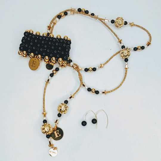 Decorative Bead And Pearl Lariat Necklace BLACK, Beauty In Stone Jewelry at $189