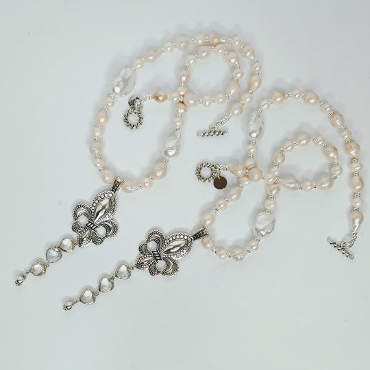 Freshwater Pearl Fleur De Lis Pendant Necklace, Beauty In Stone Jewlery at $249