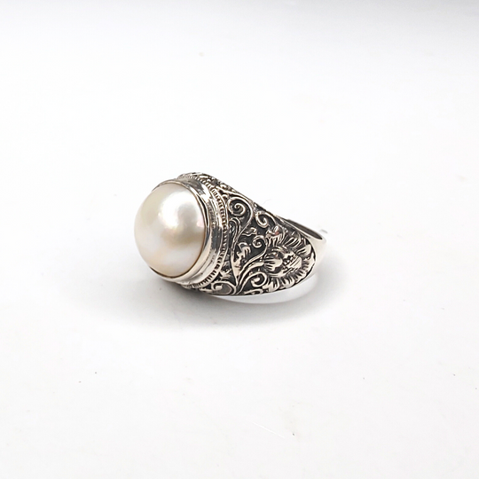 Sterling Silver Cultured Pearl Ring "Floral Band", Beauty In Stone Jewelry at $79