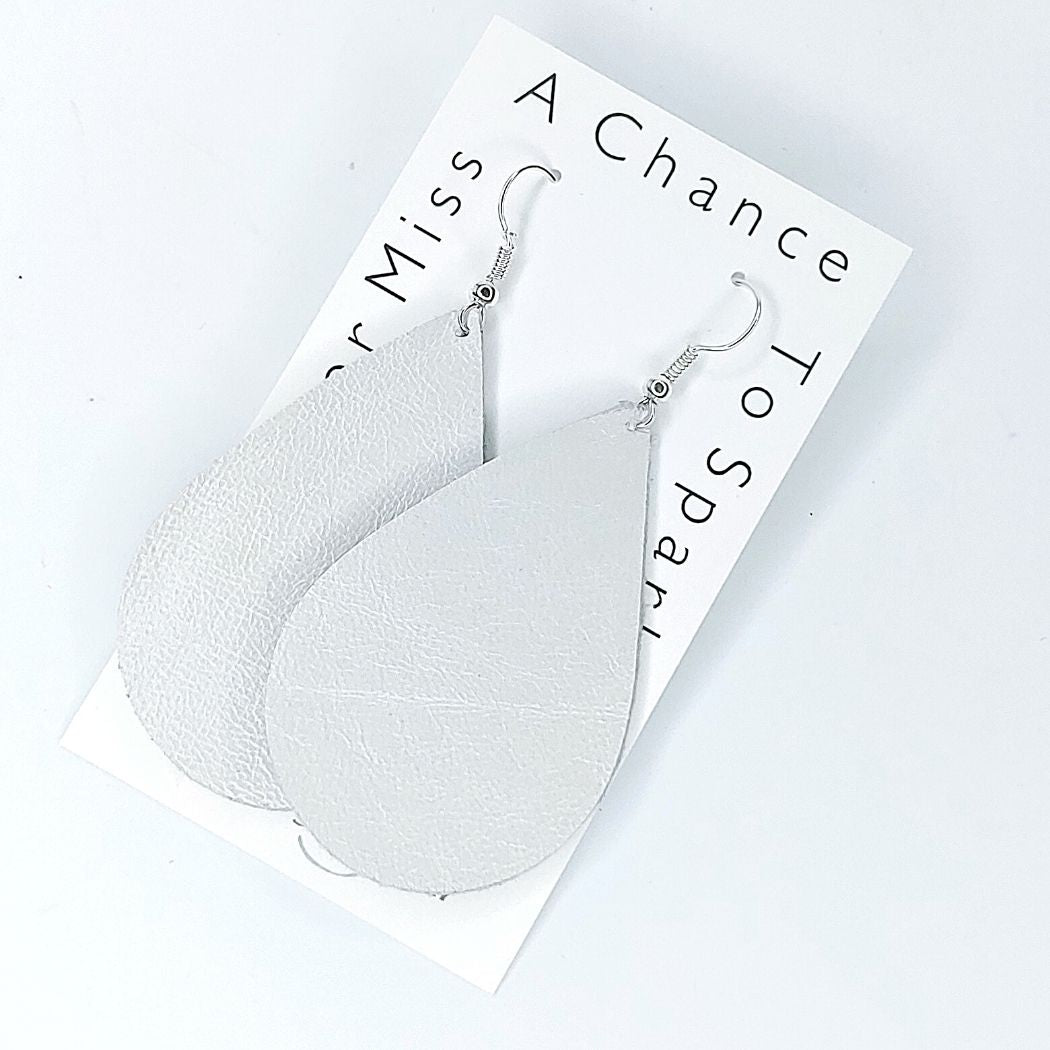 White Leather Earrings, Beauty In Stone Jewelry at $25