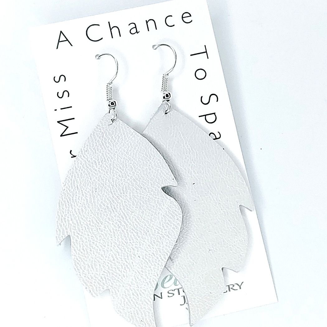 White Leather Earrings, Beauty In Stone Jewelry at $25