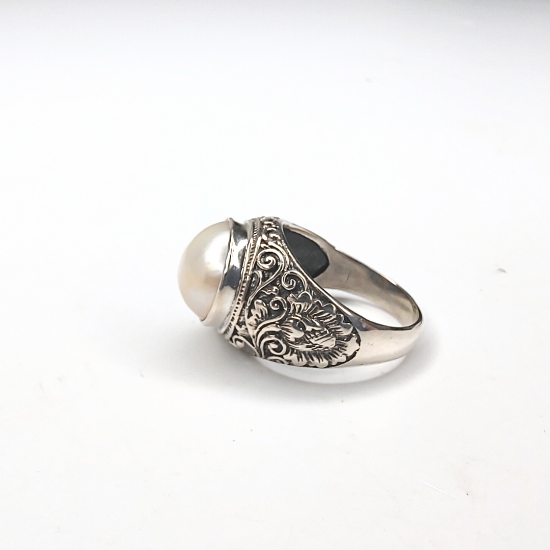 Sterling Silver Cultured Pearl Ring "Floral Band", Beauty In Stone Jewelry at $79