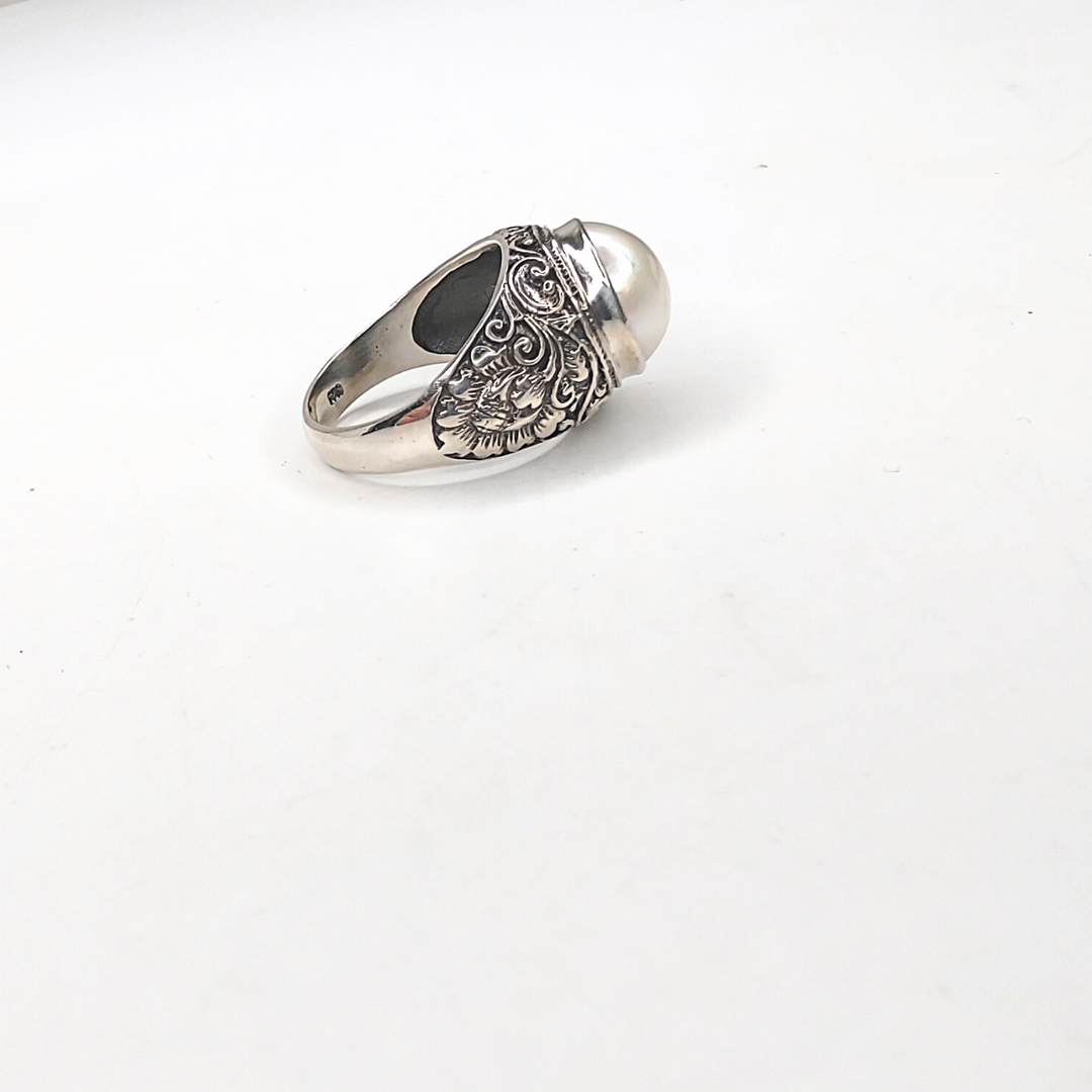 Sterling Silver Cultured Pearl Ring "Floral Band", Beauty In Stone Jewelry at $79