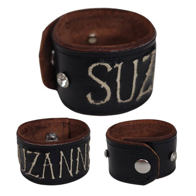 Leather Cuff Bracelet With Monogram Or Name Embroidered, Beauty In Stone Jewelry at $89