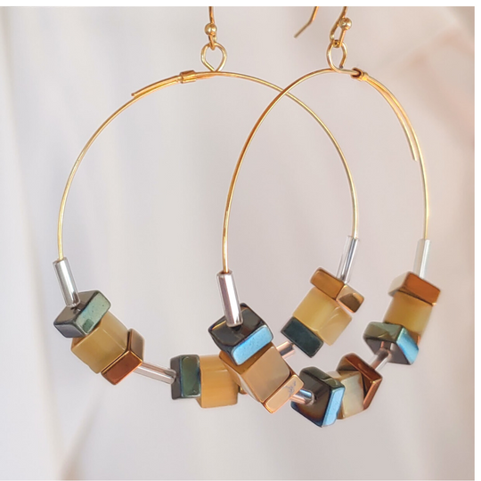 Cube Hoop Earrings Bronze Mix, Beauty In Stone Jewelry at $49