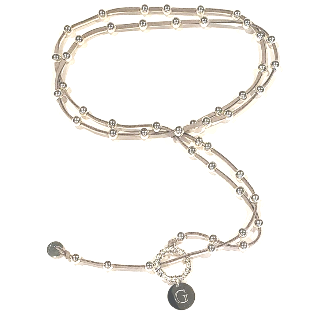 Big Link Silver Beaded Lariat on Suede Leather, Beauty In Stone Jewelry at $80