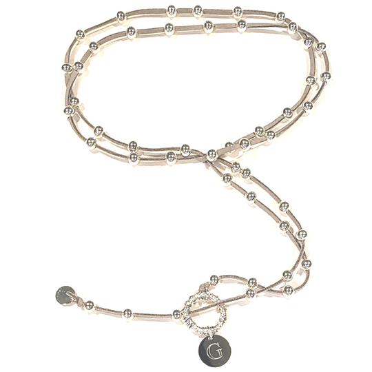 Big Link Silver Beaded Lariat on Suede Leather, Beauty In Stone Jewelry at $80