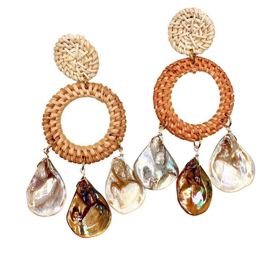 Rattan & Shell Chandelier Earrings