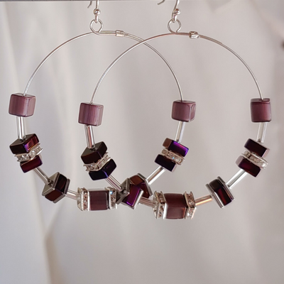 Cube Hoop Earrings Purple Mix, Beauty In Stone Jewelry at $49