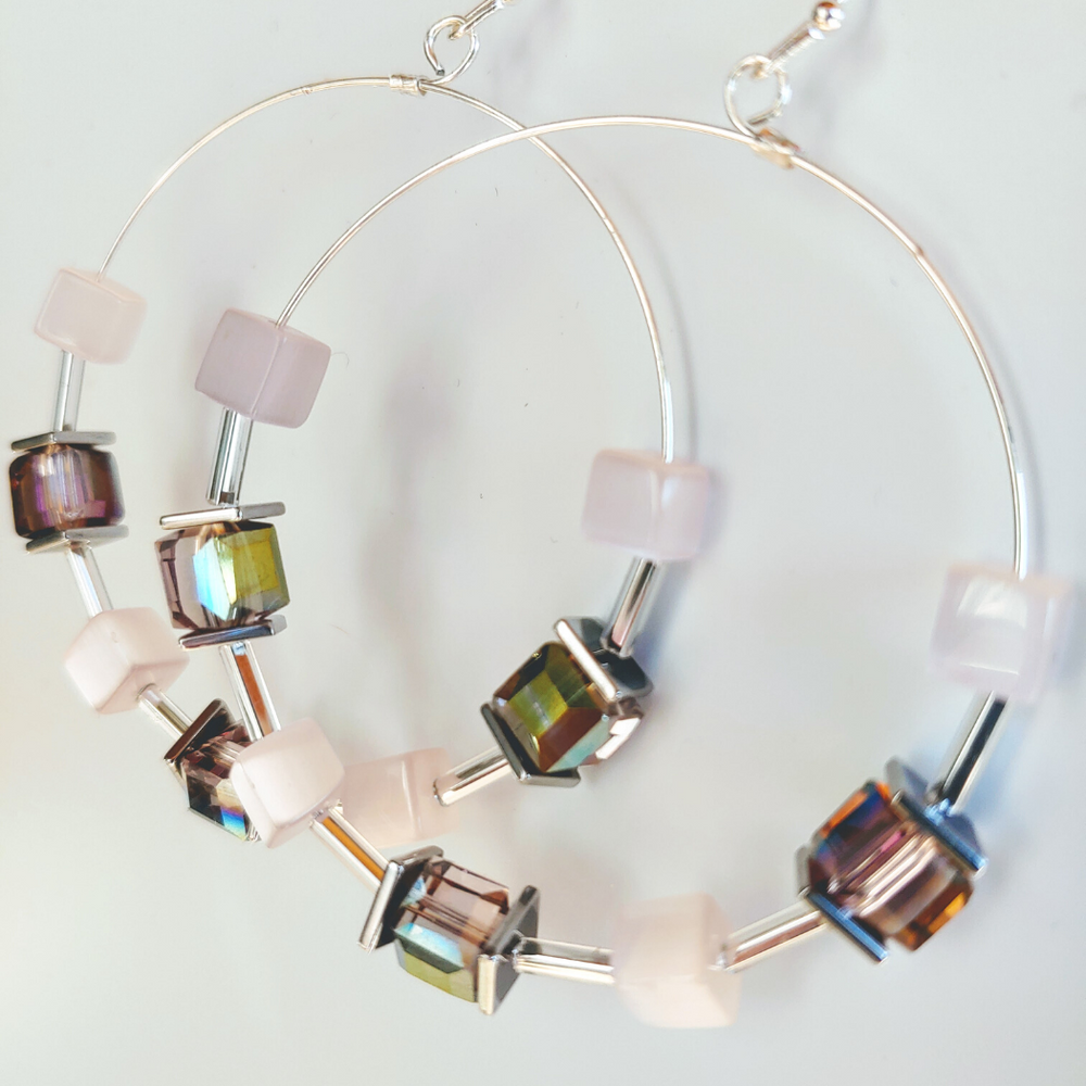 Cube Hoop Earrings Pink Mix, Beauty In Stone Jewelry at $49