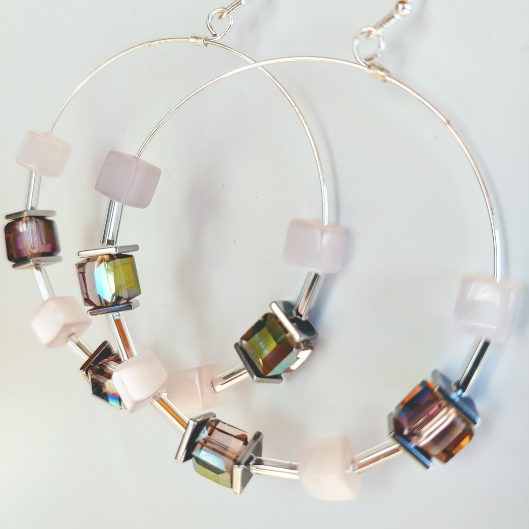 Cube Hoop Earrings Pink Mix, Beauty In Stone Jewelry at $49