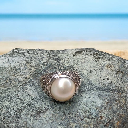 Sterling Silver Cultured Pearl Ring "Floral Band", Beauty In Stone Jewelry at $79