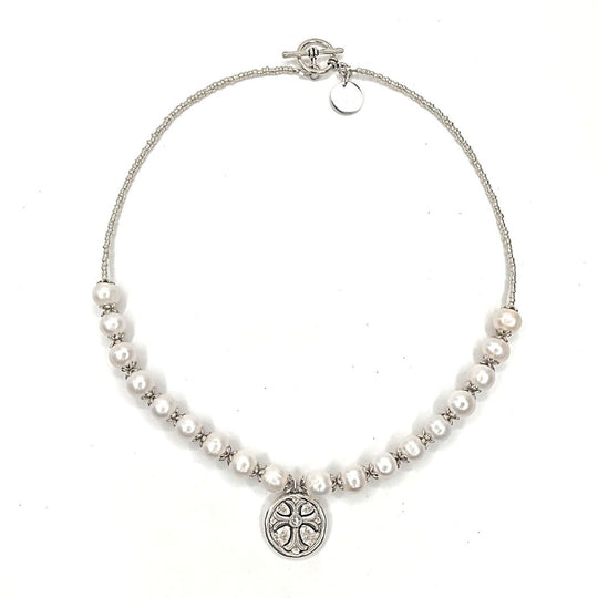 Freshwater Pearl & Cross Necklace, Beauty In Stone Jewelry at $149