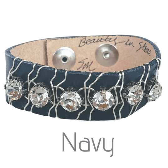 10 Colors Rhinestone Leather Cuff, Beauty In Stone Jewelry at $69