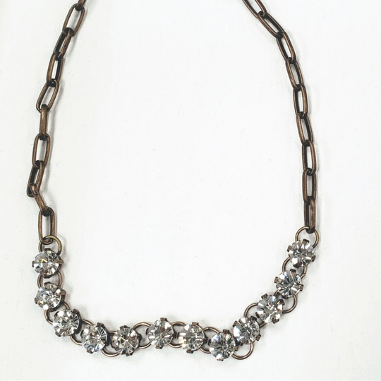 Antique Bronze Chain Rhinestone Necklace, Beauty In Stone Jewelry at $95