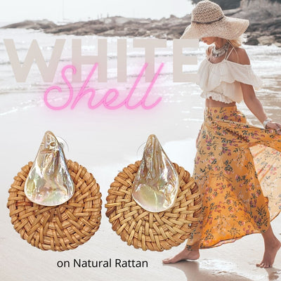 Rattan Earrings Shell Color CHOICE, Beauty In Stone Jewelry at $35