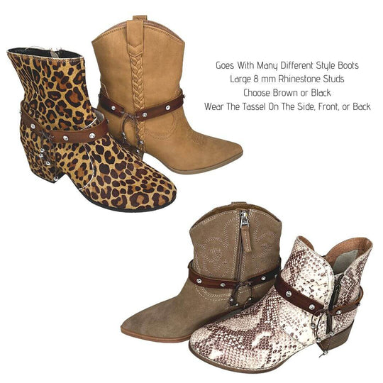 Leather Boot Straps With Rhinestone Studs