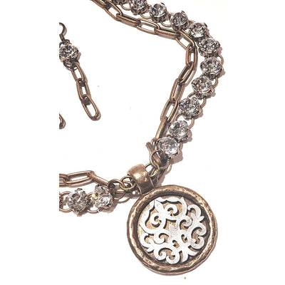Large Rhinestone Pendant Necklace Antique Bronze Chain, Beauty In Stone Jewelry at $210