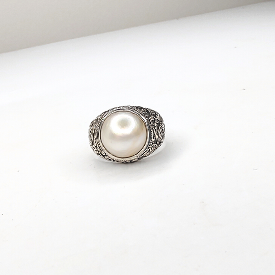 Sterling Silver Cultured Pearl Ring "Floral Band", Beauty In Stone Jewelry at $79