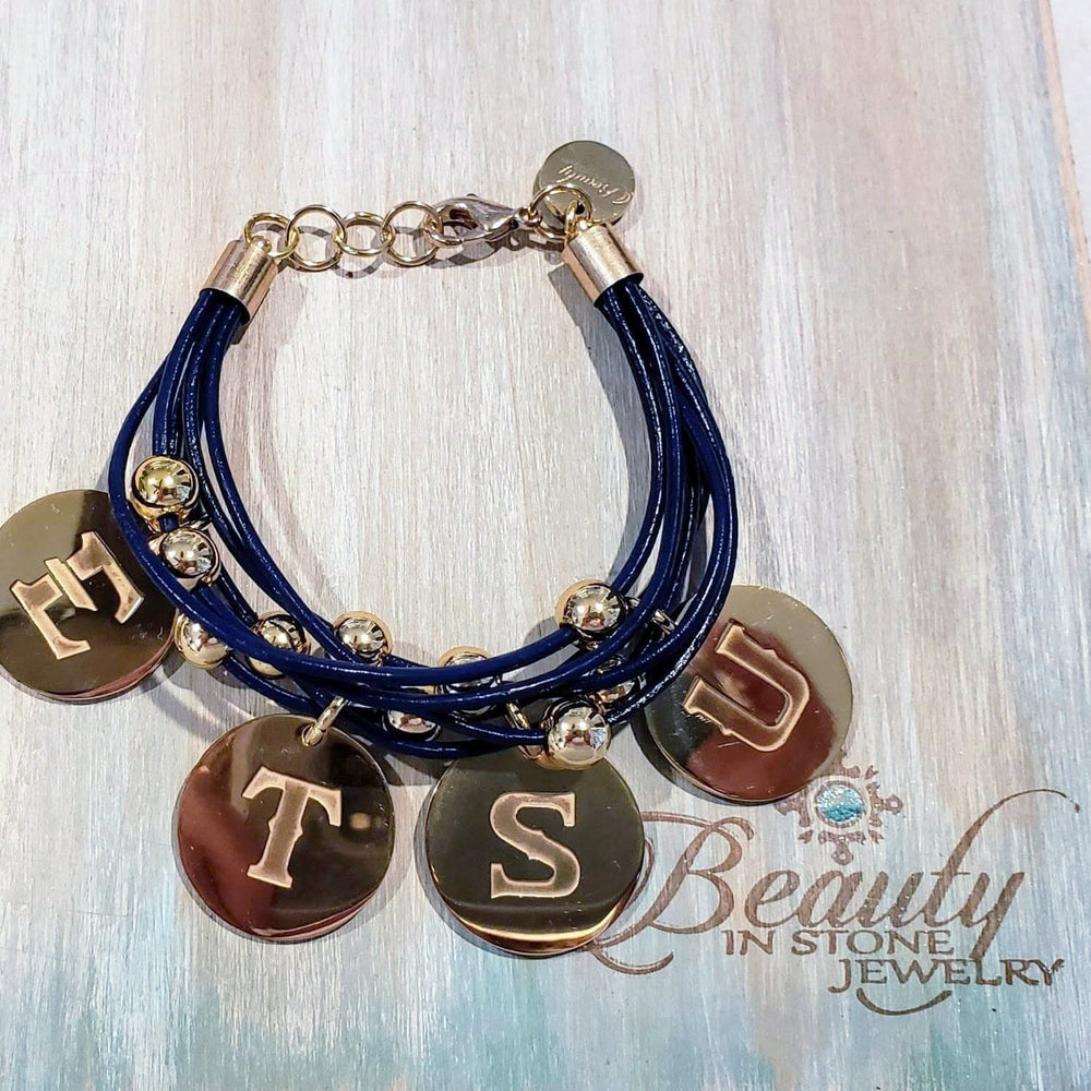 ETSU Navy Blue Leather Bracelet, Beauty In Stone Jewlery at $99