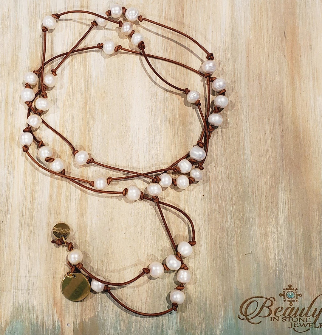 Knotted Pearl Leather Lariat, Beauty In Stone Jewlery at $119