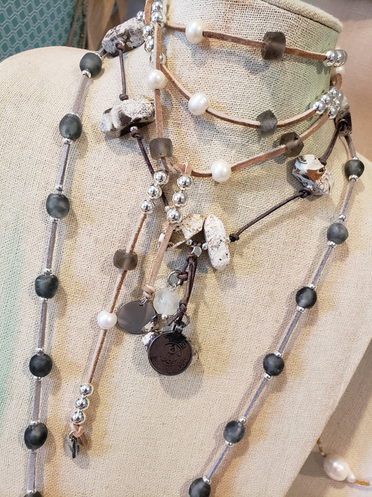 Beach Glass & Patina Lariat Necklace, Beauty In Stone Jewlery at $99