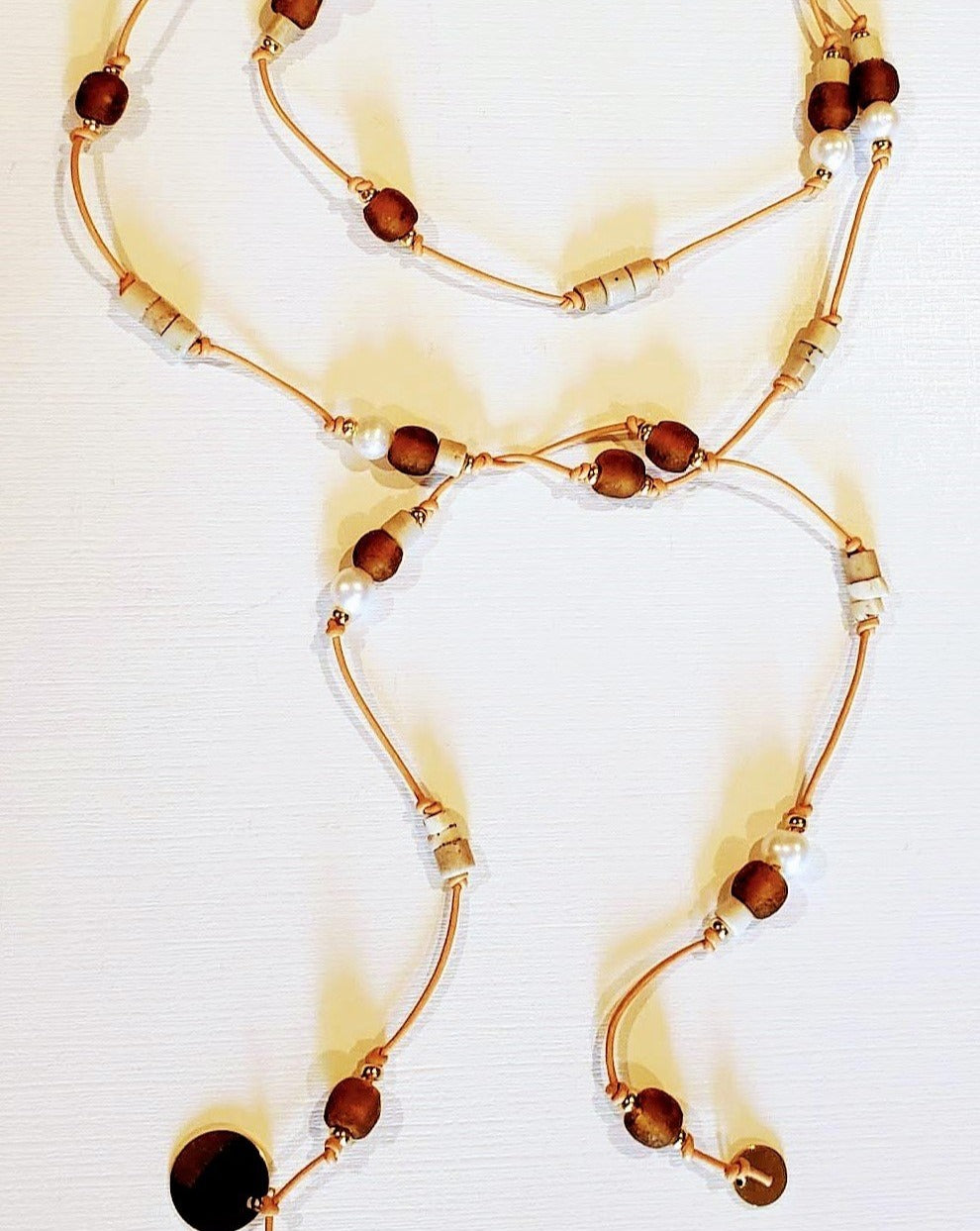 Amber Beach Glass & Pearl Lariat Necklace, Beauty In Stone Jewelry at $149