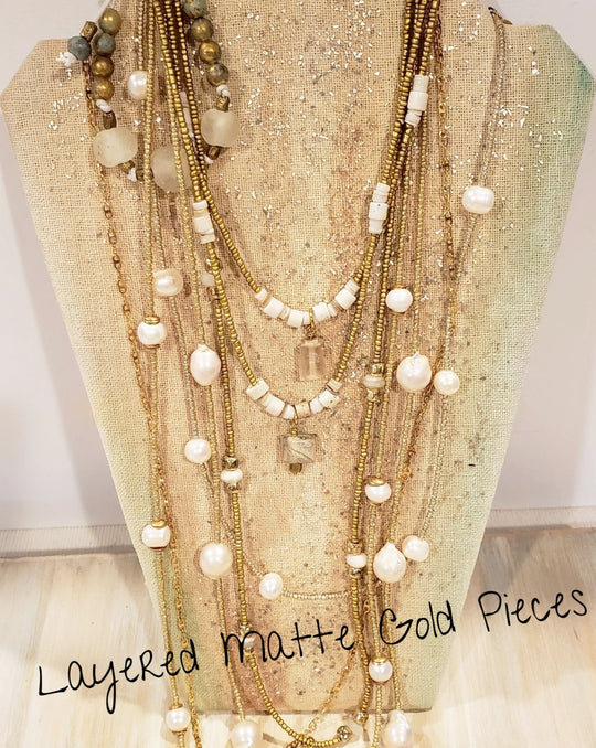 Matte Gold & Pearl Necklace, Beauty In Stone Jewelry at $99