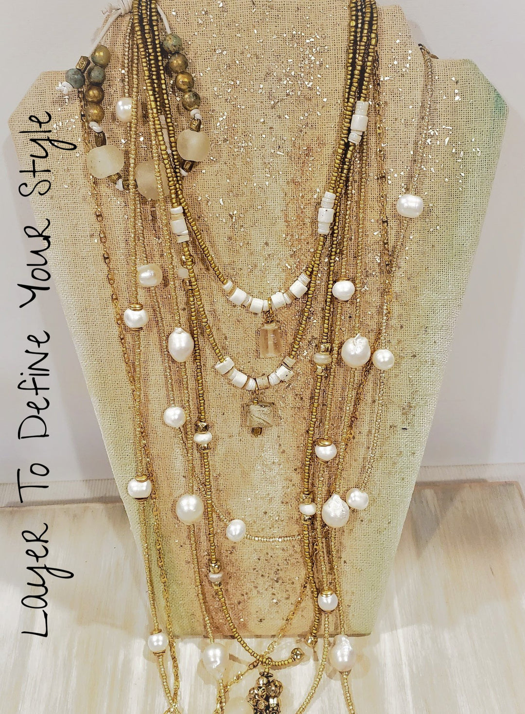 Matte Gold Beaded Glass Necklace, Beauty In Stone Jewelry at $80